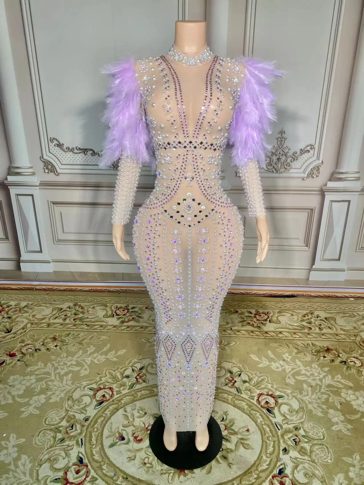 ZD Fashion Feather Sleeves Pearls Rhinestones Dress Women Dancer Singer Stage Party Dress Outfits Stage Celebrate Costume
ZD Fashion Feather Sleeves Pearls Rhinestones Dress Women Dancer Singer Stage Party Dress Outfits Stage Celebrate Costume