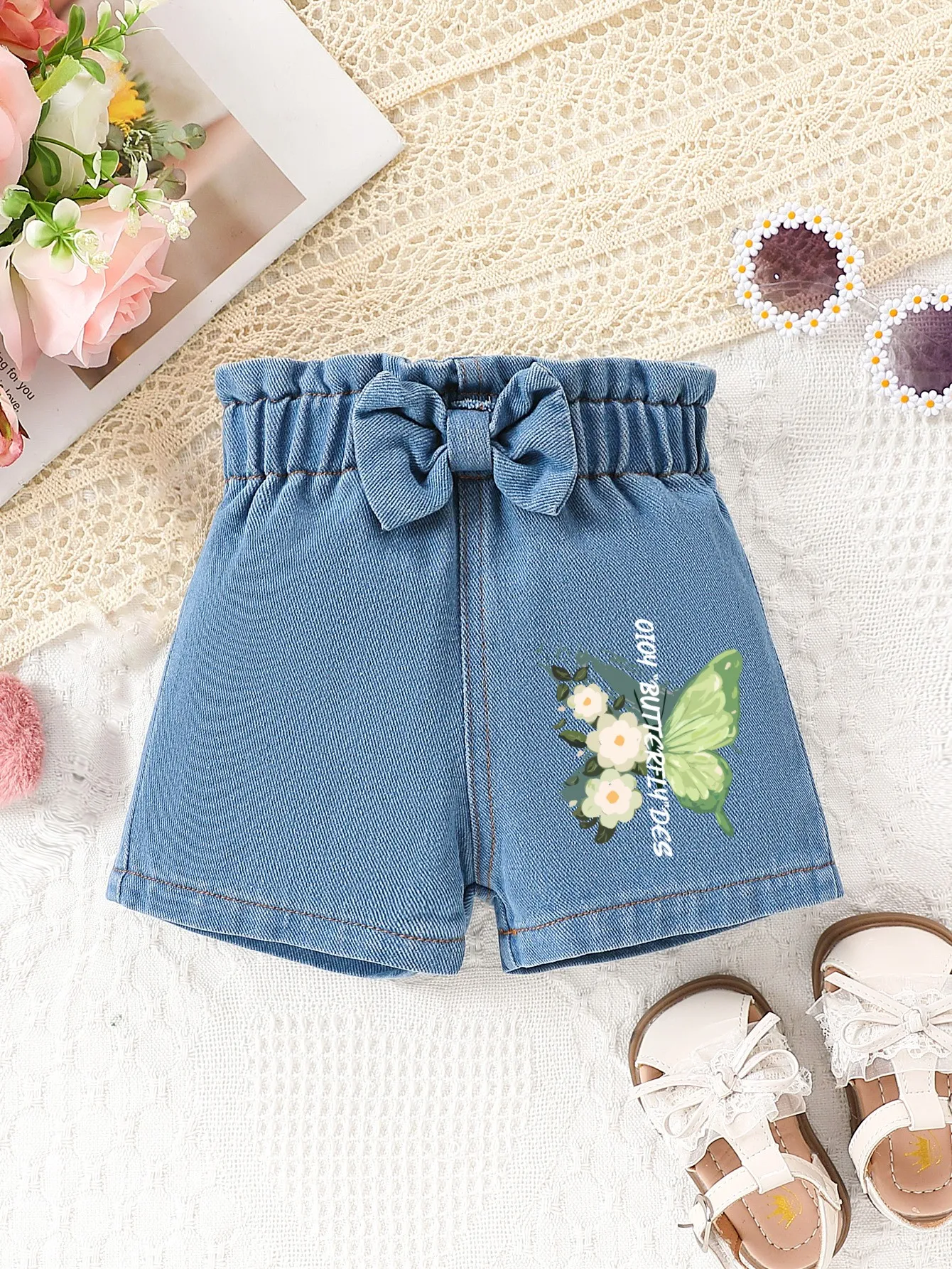 1pc Summer Girls Denim Shorts, Bow Waistband with Butterfly Print, Sweet Casual Style, Daily/School Wear, 1-2Y, Breathable Fabri
1pc Summer Girls Denim Shorts, Bow Waistband with Butterfly Print, Sweet Casual Style, Daily/School Wear, 1-2Y, Breathable Fabri