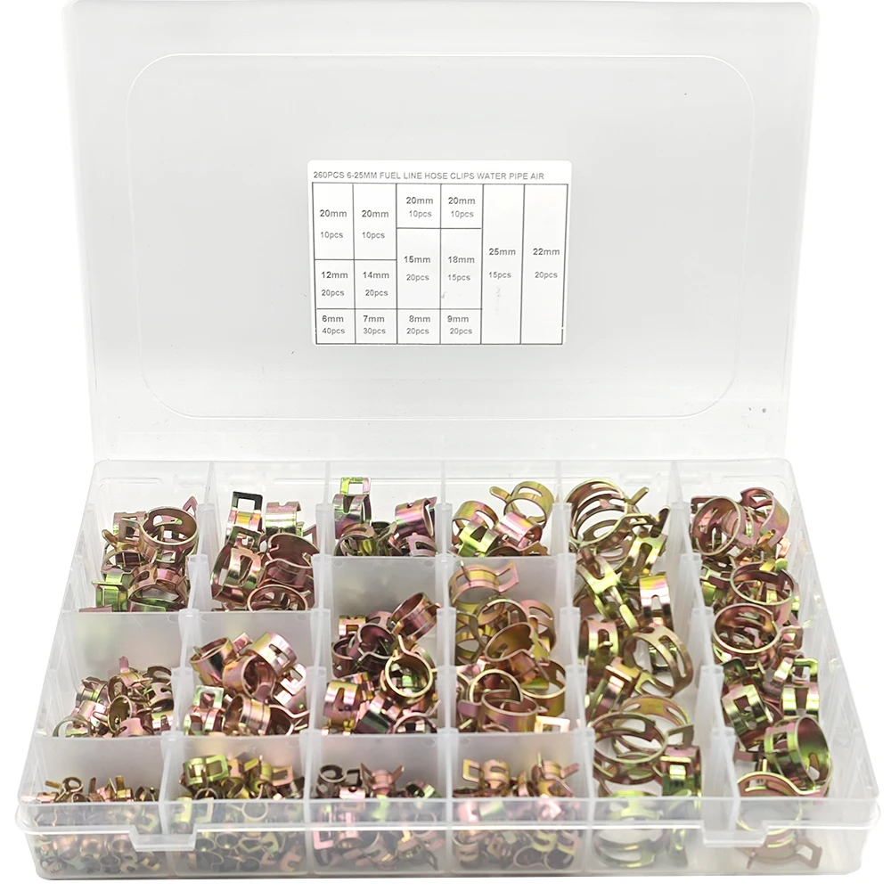 260 PCS 6-25mm Fuel Line Hose Spring Clip Clamps Fasteners Silicone Vacuum Hose Pipe Clamp Steel Wire Air Tube Water Pipe Clip
260 PCS 6-25mm Fuel Line Hose Spring Clip Clamps Fasteners Silicone Vacuum Hose Pipe Clamp Steel Wire Air Tube Water Pipe Clip