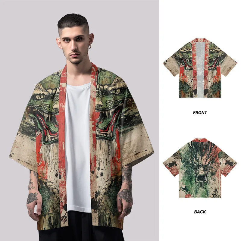 Streetwear Men Women Cardigan Haori Yukata Dragon Print Kimono Fashion Summer Beach Japanese Style Loose Robe
Streetwear Men Women Cardigan Haori Yukata Dragon Print Kimono Fashion Summer Beach Japanese Style Loose Robe
