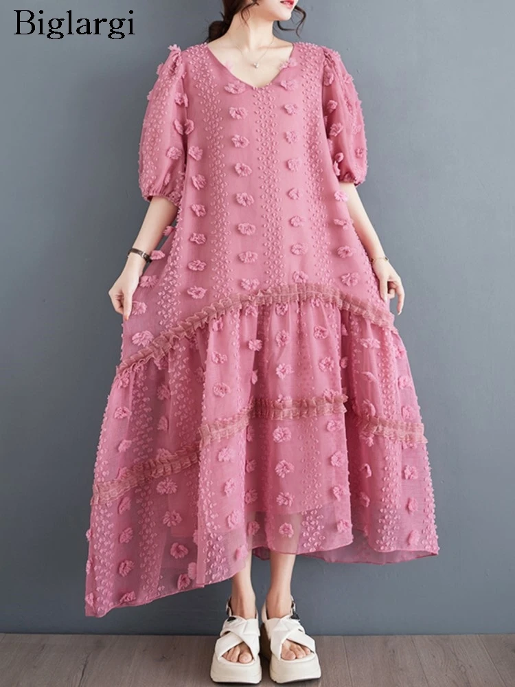 Oversized Summer V-Neck Dress Women Embroidery Fashion A-Line Ruffle Pleated Ladies Dresses Loose Puff Sleeve Woman Long Dress
Oversized Summer V-Neck Dress Women Embroidery Fashion A-Line Ruffle Pleated Ladies Dresses Loose Puff Sleeve Woman Long Dress