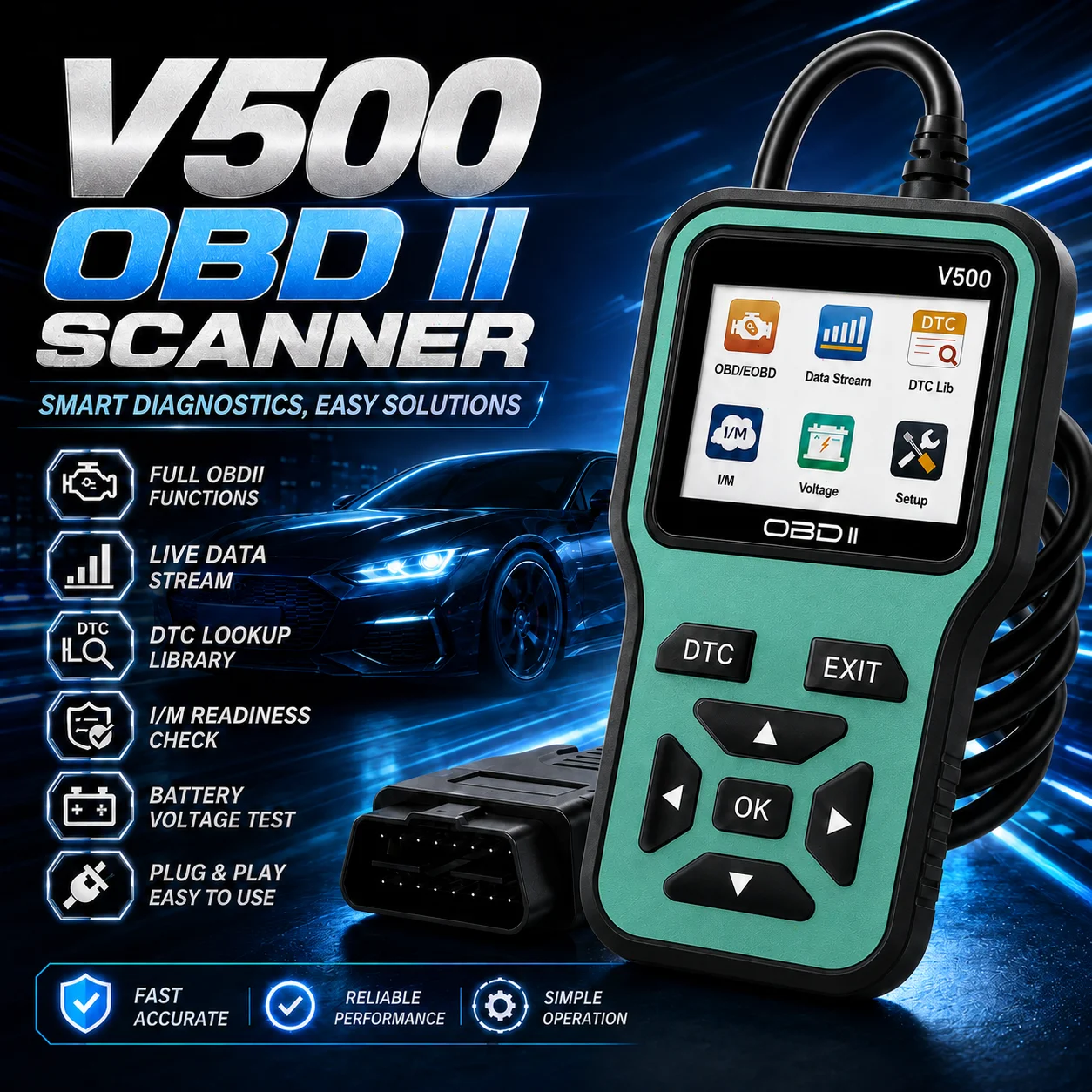 V500 Automotive Obd2 Scanner Engine Fault Code Reader with Live Data Obdii Diagnostic Tool Universal
V500 Automotive Obd2 Scanner Engine Fault Code Reader with Live Data Obdii Diagnostic Tool Universal