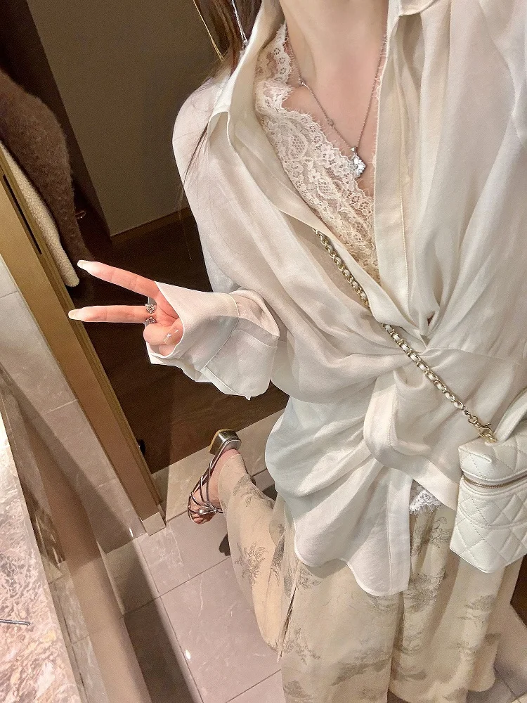 Qian Meixi Twist Knot Silk irt Women's Lightweight Slimming Fairy irt Summer Commute Sle Long Sve Breathable Skin-Fr...
Qian Meixi Twist Knot Silk irt Women's Lightweight Slimming Fairy irt Summer Commute Sle Long Sve Breathable Skin-Fr...