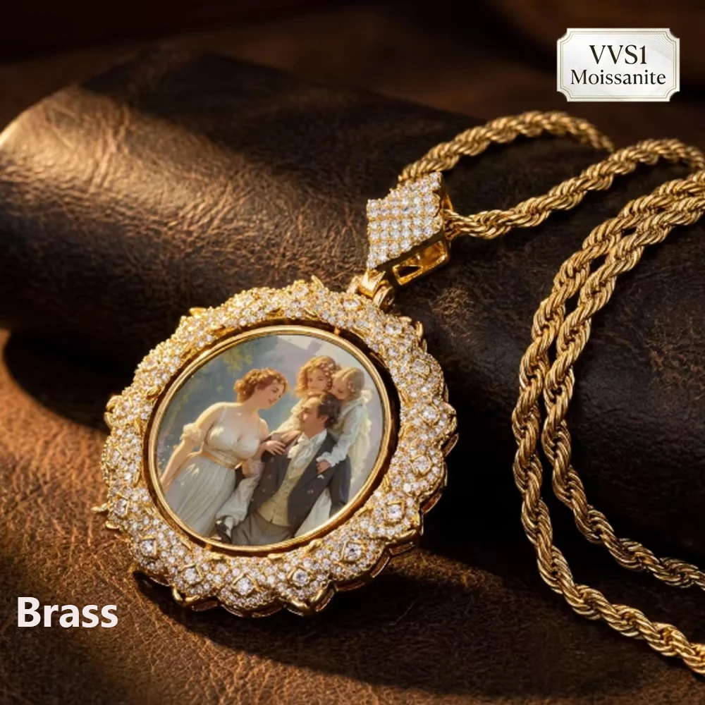 Iced Out VVS1 Moissanite Custom Photo Medallion Necklace Gold /SilverPlated Brass Round Pendant Hip Hop Keepsake Jewelry
Iced Out VVS1 Moissanite Custom Photo Medallion Necklace Gold /SilverPlated Brass Round Pendant Hip Hop Keepsake Jewelry