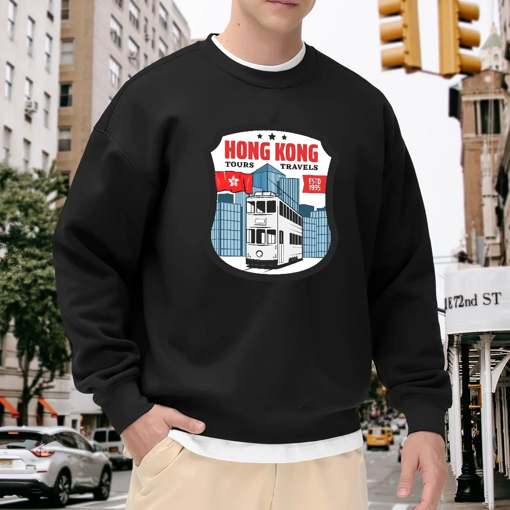 Men's Black Crew Neck Sweatshirt with Hong Kong Tram Print, Loose Fit Top, Casual Versatile Trendy Street Style, Comfortable and Breathable for Everyday Wear
Men's Black Crew Neck Sweatshirt with Hong Kong Tram Print, Loose Fit Top, Casual Versatile Trendy Street Style, Comfortable and Breathable for Everyday Wear