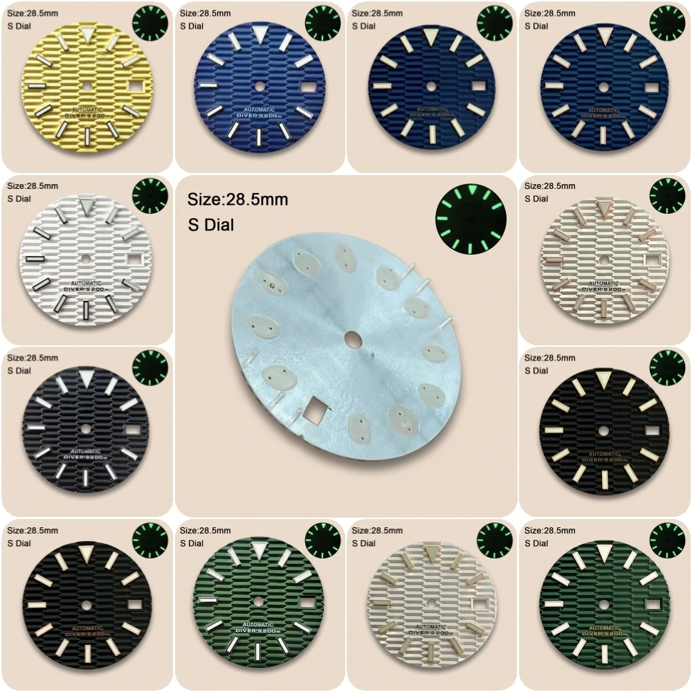 28.5mm S Logo Slope Dial For NH35/NH36/4R/7S Japanese Movement Green Luminous High-Quality Watch Repair Accessories
28.5mm S Logo Slope Dial For NH35/NH36/4R/7S Japanese Movement Green Luminous High-Quality Watch Repair Accessories