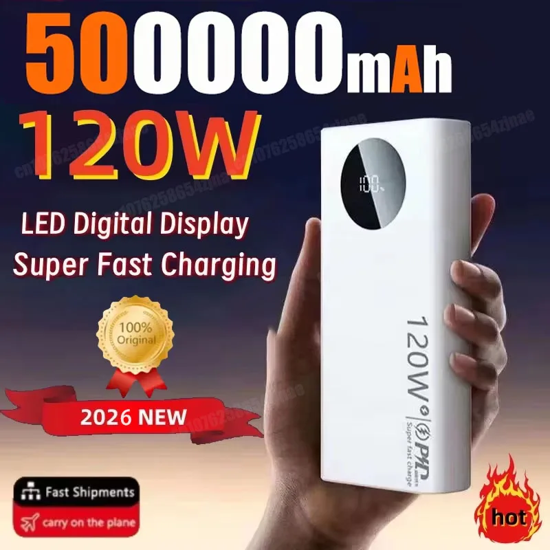 Портативное зарядное устройство (Power Bank) 500000 мАч с высокой емкостью, быстрой зарядкой 120 Вт для Xiaomi, iPhone, Samsung, Huawei 2026
Портативное зарядное устройство (Power Bank) 500000 мАч с высокой емкостью, быстрой зарядкой 120 Вт для Xiaomi, iPhone, Samsung, Huawei 2026