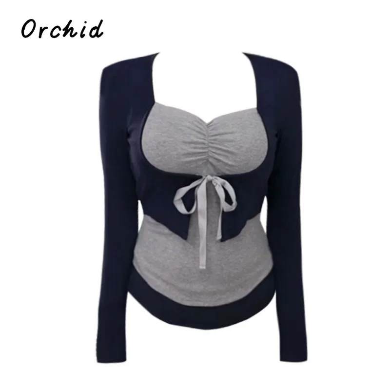 Korean Coquette Patchwork Sheath Long Sleeve V-Neck T-shirt For Women Sexy Casual Hotsweet Slim Fit Lace-up Club Tees Top
Korean Coquette Patchwork Sheath Long Sleeve V-Neck T-shirt For Women Sexy Casual Hotsweet Slim Fit Lace-up Club Tees Top