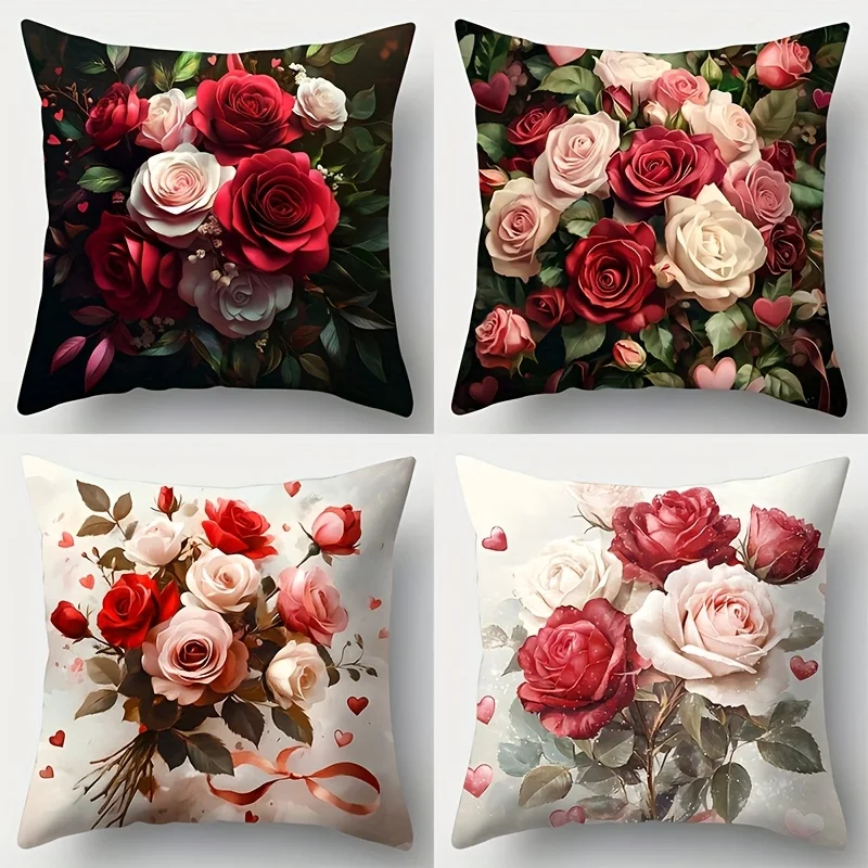 4pcs Love & Romance Style Pillow Covers, Colorful Red & White Rose Print Cushion Cases, Cozy Home Decor for Bedroom Living Room
4pcs Love & Romance Style Pillow Covers, Colorful Red & White Rose Print Cushion Cases, Cozy Home Decor for Bedroom Living Room