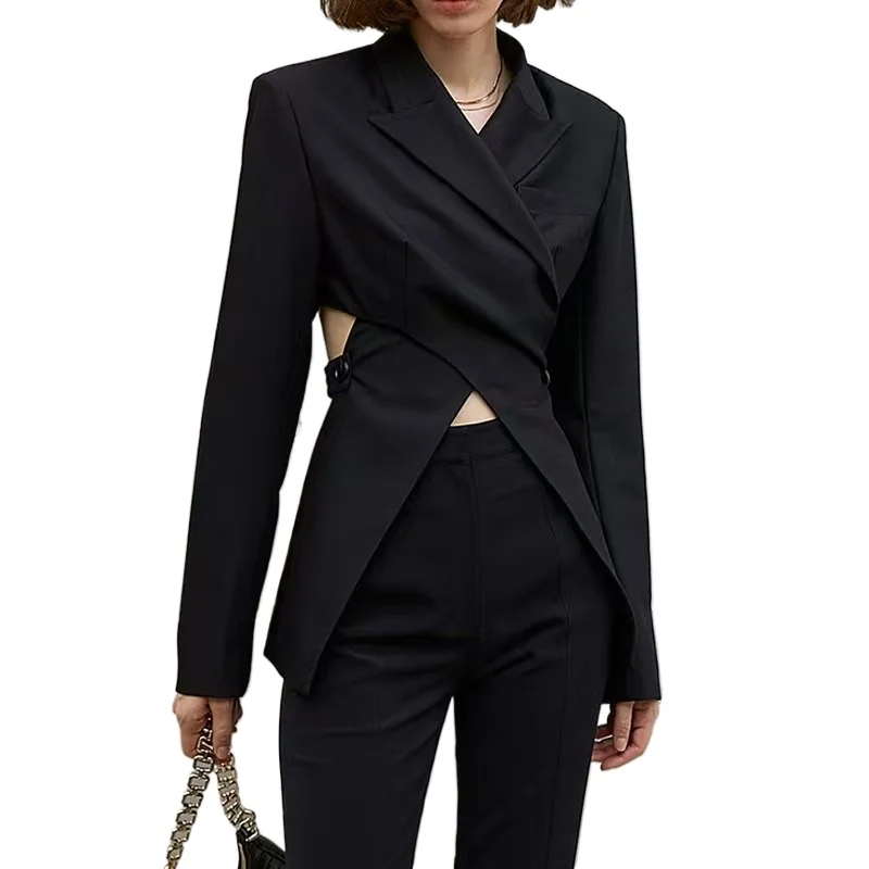 Back Openwork Blazer Women Crossover Fashions Tops with Elastic Waist Black Jacket Spring Autumn New Coats Irregularly Blazers
Back Openwork Blazer Women Crossover Fashions Tops with Elastic Waist Black Jacket Spring Autumn New Coats Irregularly Blazers