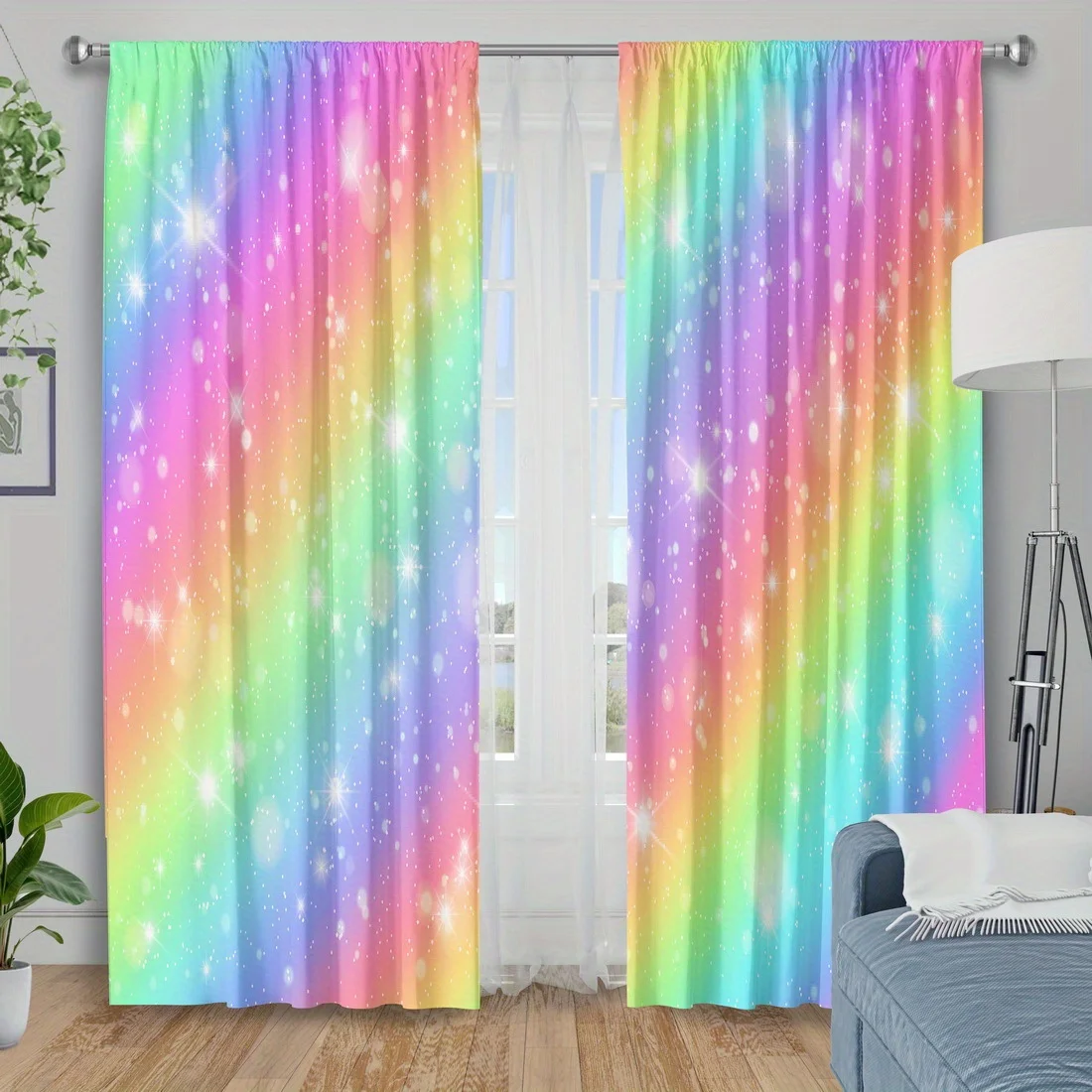 2pcs Rainbow Sparkle Blackout Curtains Pastel Gradient Window Drapes for Girls Room Fantasy Decor 2 Panel Set
2pcs Rainbow Sparkle Blackout Curtains Pastel Gradient Window Drapes for Girls Room Fantasy Decor 2 Panel Set