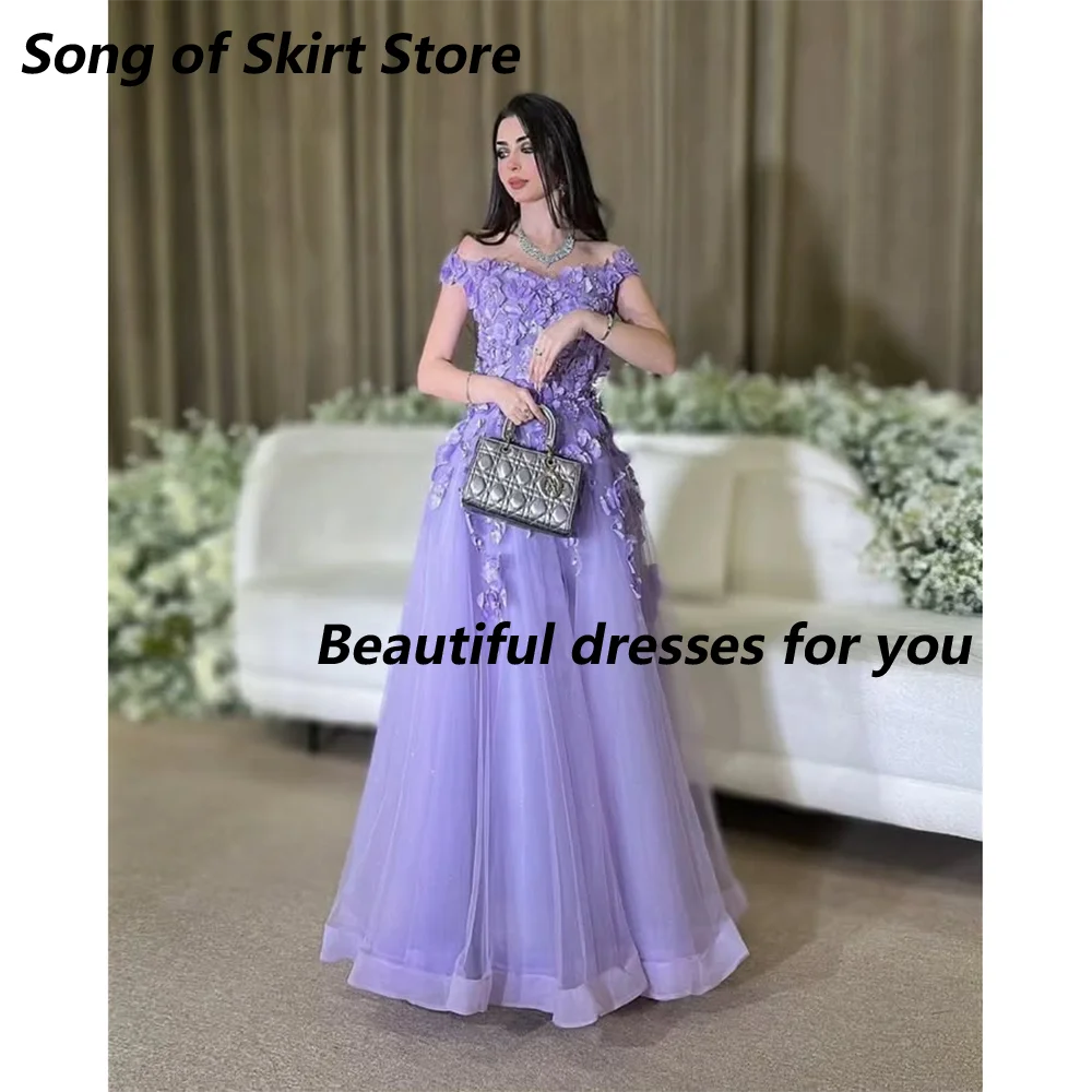 Lilac Evening Dress Customized Exquisite Off Shoulder Applique A Line Tulle Floor Length Prom Dress Formal Party Dresses
Lilac Evening Dress Customized Exquisite Off Shoulder Applique A Line Tulle Floor Length Prom Dress Formal Party Dresses