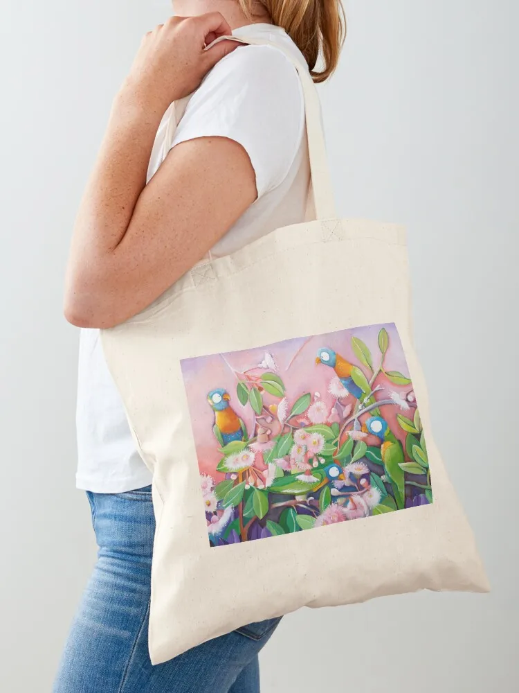 Rainbow Lorikeets on a Pink Flowering Gum Tote Bag custom fabric bag canvas tote shopping cart bags Eco bag
Rainbow Lorikeets on a Pink Flowering Gum Tote Bag custom fabric bag canvas tote shopping cart bags Eco bag