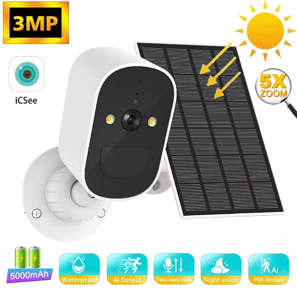 128GB 3MP WiFi Camera With Solar Panel Wireless Outdoor Security 1080P CCTV Solar Camera 5000mAh Battery PIR Human Detection Cam
128GB 3MP WiFi Camera With Solar Panel Wireless Outdoor Security 1080P CCTV Solar Camera 5000mAh Battery PIR Human Detection Cam