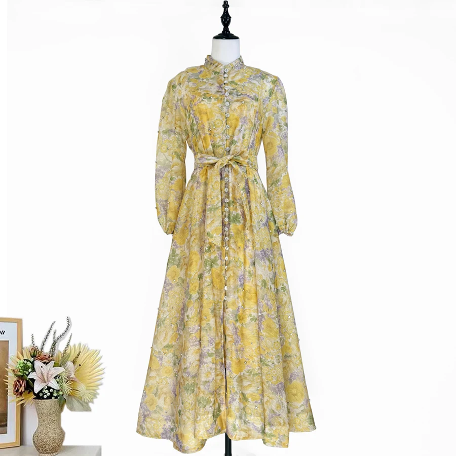 Elegant Floral Print Crystal Long Prom Dresses Shirt Women Summer Autumn Holiday Cotton Linen Pleated Party Bead Evening Dress
Elegant Floral Print Crystal Long Prom Dresses Shirt Women Summer Autumn Holiday Cotton Linen Pleated Party Bead Evening Dress