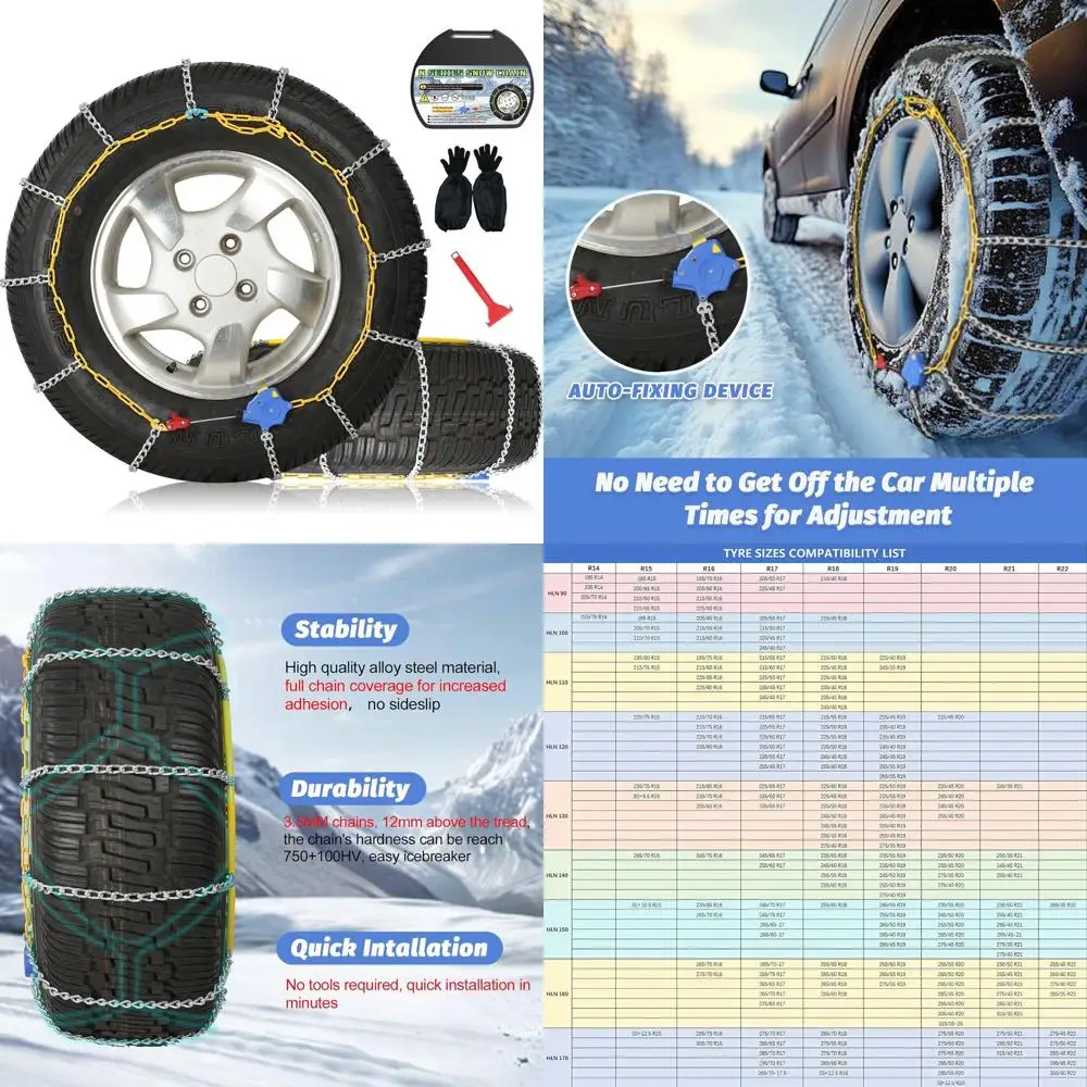 Auto Fixing Snow Chains, 2 x 12 mm, 30s Quick Installation of Tire Chains with Automatic Tensioner, Universal Emergency Tire Tra
Auto Fixing Snow Chains, 2 x 12 mm, 30s Quick Installation of Tire Chains with Automatic Tensioner, Universal Emergency Tire Tra