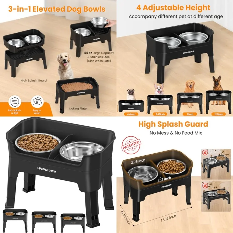 3-in-1 Elevated Dog Bowls - Mess Proof Double Deck 4 Height Adjustable Raised Stand with 2 Stainless Steel Food Bowls Licking P
3-in-1 Elevated Dog Bowls - Mess Proof Double Deck 4 Height Adjustable Raised Stand with 2 Stainless Steel Food Bowls Licking P