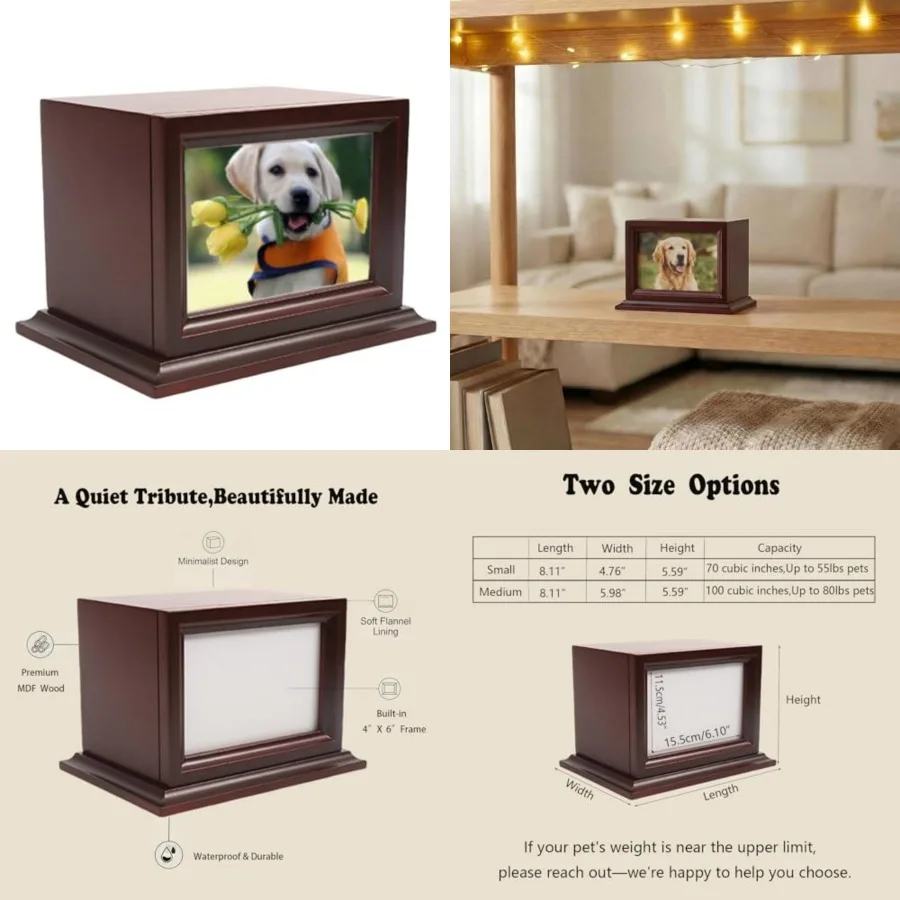 Wooden Pet Memorial Keepsake Urns for/ Dogs and Cats,Photo Box Pet Cremation Urn Cremation Urns for Dogs Ashes Cat Urn Loss Pet
Wooden Pet Memorial Keepsake Urns for/ Dogs and Cats,Photo Box Pet Cremation Urn Cremation Urns for Dogs Ashes Cat Urn Loss Pet