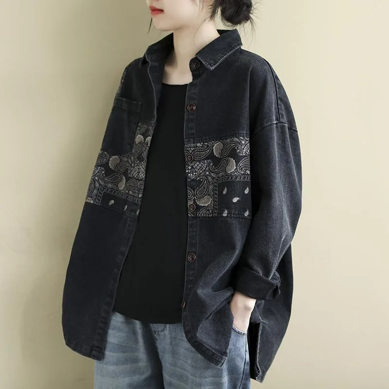 Blouse Jacket Shirt Women's Autumn Retro Loose-fit Long-sleeved Lapel Collar Patchwork Printed Denim New Casual Niche Versatile
Blouse Jacket Shirt Women's Autumn Retro Loose-fit Long-sleeved Lapel Collar Patchwork Printed Denim New Casual Niche Versatile
