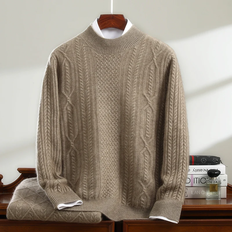 High-end Men 100% Cashmere Sweater Twist Flower Mock-Neck Pullover Autumn Winter Cashmere Knitwear Long Sleeve Smart Casual Tops
High-end Men 100% Cashmere Sweater Twist Flower Mock-Neck Pullover Autumn Winter Cashmere Knitwear Long Sleeve Smart Casual Tops