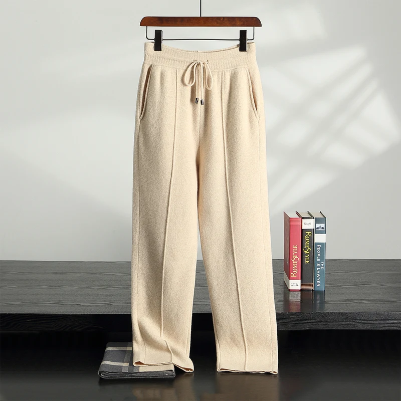 Men's 100% Wool Casual Wide Leg Pants Solid Color Knitted Loose Fit Warm Autumn/Winter Thick Sports Pants with Mid-Seam And Pock
Men's 100% Wool Casual Wide Leg Pants Solid Color Knitted Loose Fit Warm Autumn/Winter Thick Sports Pants with Mid-Seam And Pock