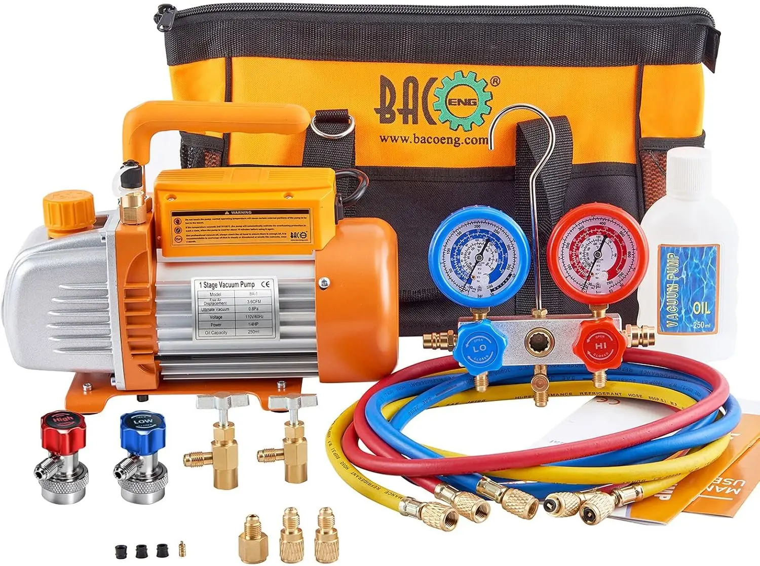 3.6CFM 1/4HP AC Vacuum Pump and Gauge Set, HVAC Vacuum Pump Kit for AUTO Air Conditioning System, Manifold Gauge Set for R134a
3.6CFM 1/4HP AC Vacuum Pump and Gauge Set, HVAC Vacuum Pump Kit for AUTO Air Conditioning System, Manifold Gauge Set for R134a