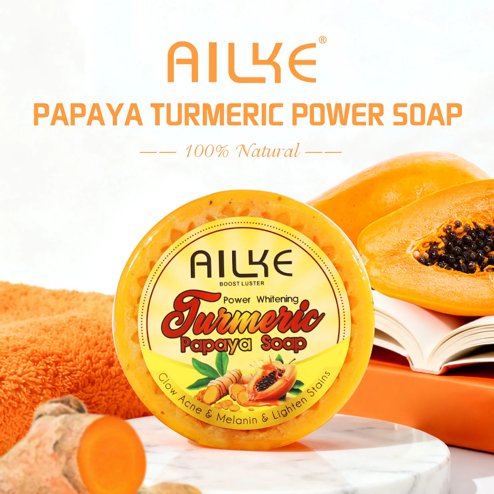 AILKE Lightening Soap Bar, With Natural Turmeric, Papaya, Carrot, Remove Dark Spots, Acne, for All Skin Types, 200g
AILKE Lightening Soap Bar, With Natural Turmeric, Papaya, Carrot, Remove Dark Spots, Acne, for All Skin Types, 200g