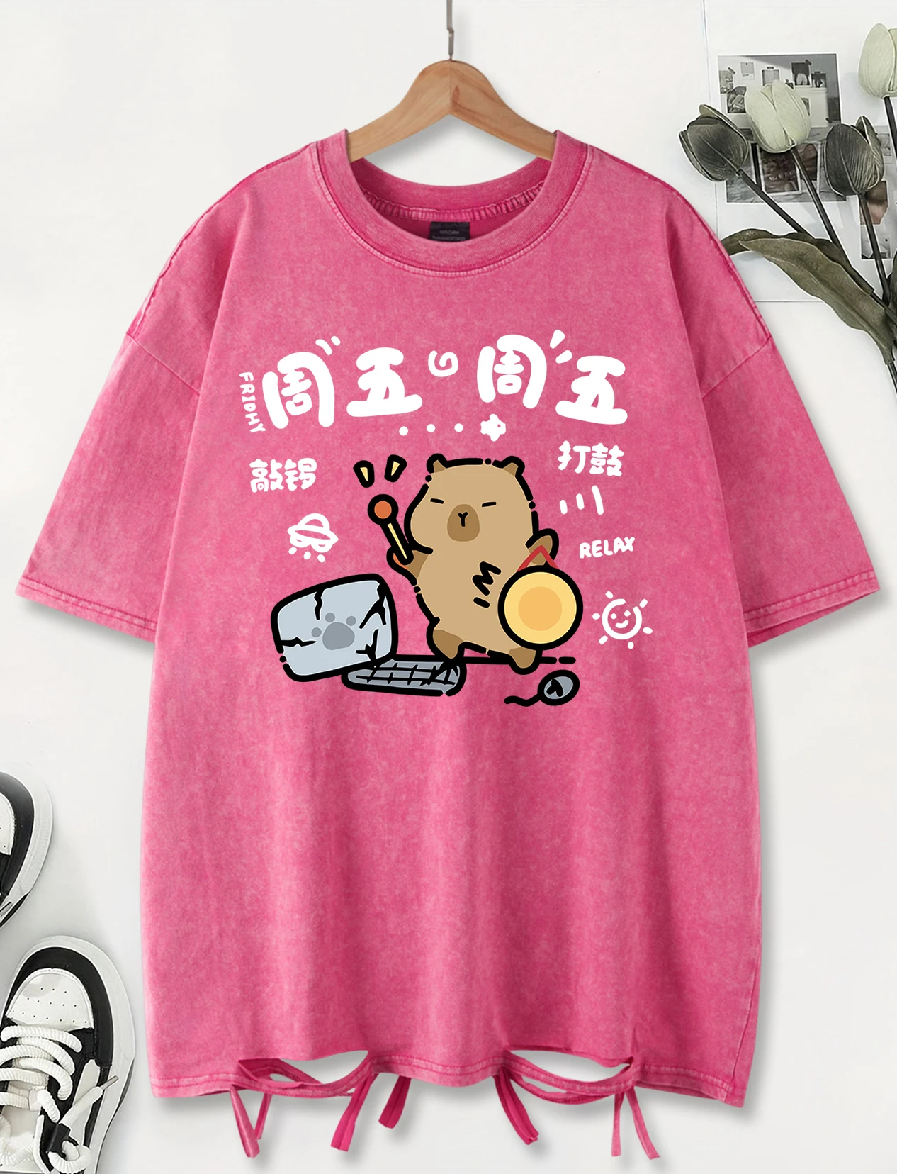 Relaxing And Happy Friday Bear Printed Washed Holes T-Shirts Men Crewneck Cotton T Shirts Casual Loose Top Street Soft Clothes
Relaxing And Happy Friday Bear Printed Washed Holes T-Shirts Men Crewneck Cotton T Shirts Casual Loose Top Street Soft Clothes