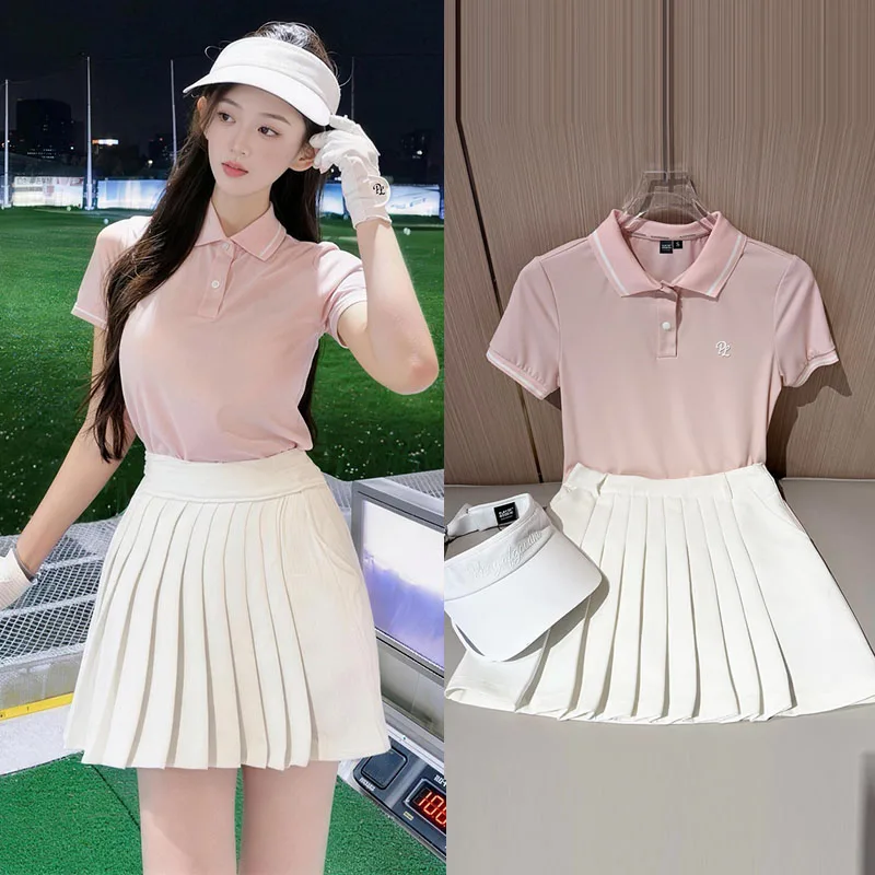 PL New Golf Clothing Summer Short Sleeve Top Pleated Slim Short Skirt Ladies Button Polo Collar T-shirt A-lined Golf Skirts
PL New Golf Clothing Summer Short Sleeve Top Pleated Slim Short Skirt Ladies Button Polo Collar T-shirt A-lined Golf Skirts