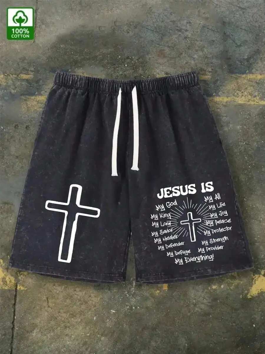 Mens Cotton Religious Shorts With Cross Print And Bible Verse Design Loose Fit Drawstring Waist Casual Streetwear
Mens Cotton Religious Shorts With Cross Print And Bible Verse Design Loose Fit Drawstring Waist Casual Streetwear