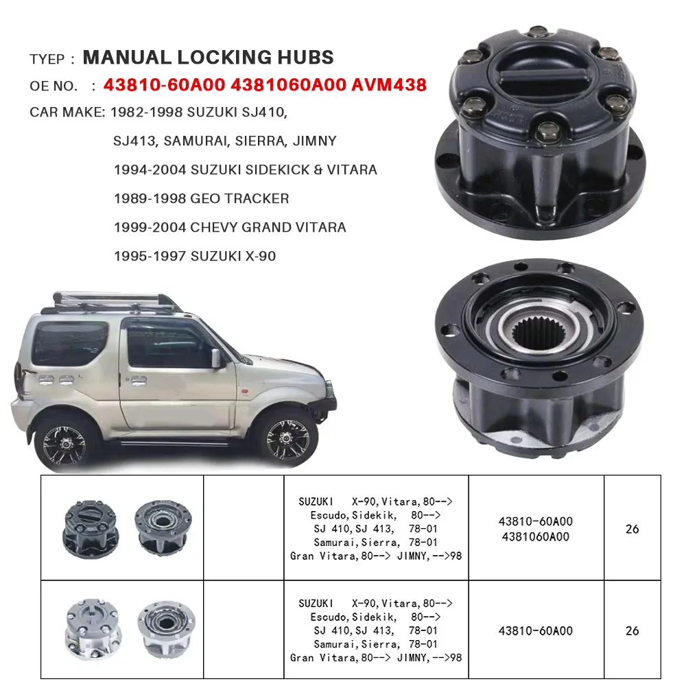 Locking Wheel Hub B029 43810-60A00 AVM438 Lock 26 Splines For Suzuki Vitara X-90 Escudo 89-01 JIMNY SJ410413
Locking Wheel Hub B029 43810-60A00 AVM438 Lock 26 Splines For Suzuki Vitara X-90 Escudo 89-01 JIMNY SJ410413