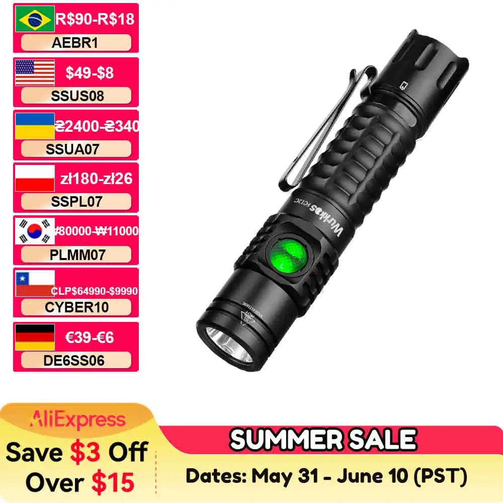 Wurkkos FC12C Rechargeable Torches USB-C Tactical Flashlights SFT40 1600 High Lumens IP68 Waterproof EDC for Emergency&Rescue
Wurkkos FC12C Rechargeable Torches USB-C Tactical Flashlights SFT40 1600 High Lumens IP68 Waterproof EDC for Emergency&Rescue