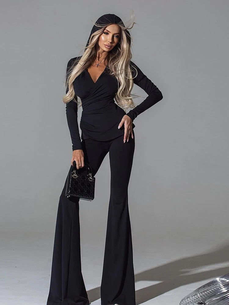 Insglas Long Sleeve 2 Piece Set Women Low-Neck Pleats Elegant Hooded Top+Solid Flared Pants Matching Casual Simple Trend Suit
Insglas Long Sleeve 2 Piece Set Women Low-Neck Pleats Elegant Hooded Top+Solid Flared Pants Matching Casual Simple Trend Suit