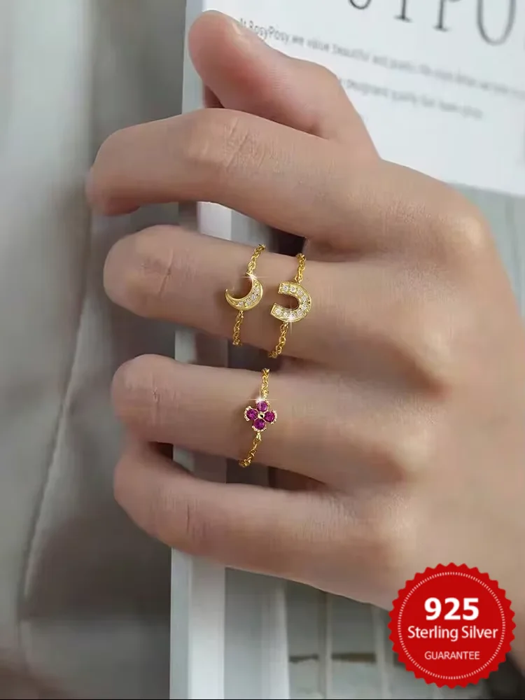 925 Sterling Silver Golden Flower Moon U Shape Chain Adjustable Zircon Ring For Women Engagement Luxury High Quality Jewelry
925 Sterling Silver Golden Flower Moon U Shape Chain Adjustable Zircon Ring For Women Engagement Luxury High Quality Jewelry