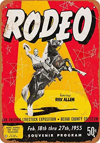 1955 Rex Allen Rodeo винтажный металлический знак 8x12 дюймов Настенный декор
1955 Rex Allen Rodeo винтажный металлический знак 8x12 дюймов Настенный декор