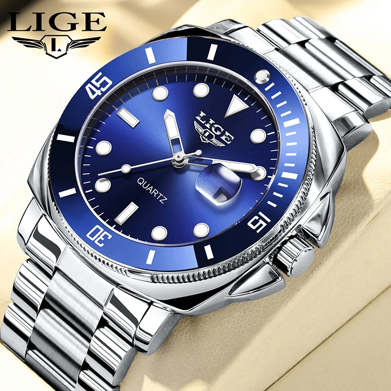 LIGE New Diving Watch Men Stainless Steel Military Sports Waterproof Men's Quartz Wristwatch Fashion Luminous Date Chronograph
LIGE New Diving Watch Men Stainless Steel Military Sports Waterproof Men's Quartz Wristwatch Fashion Luminous Date Chronograph