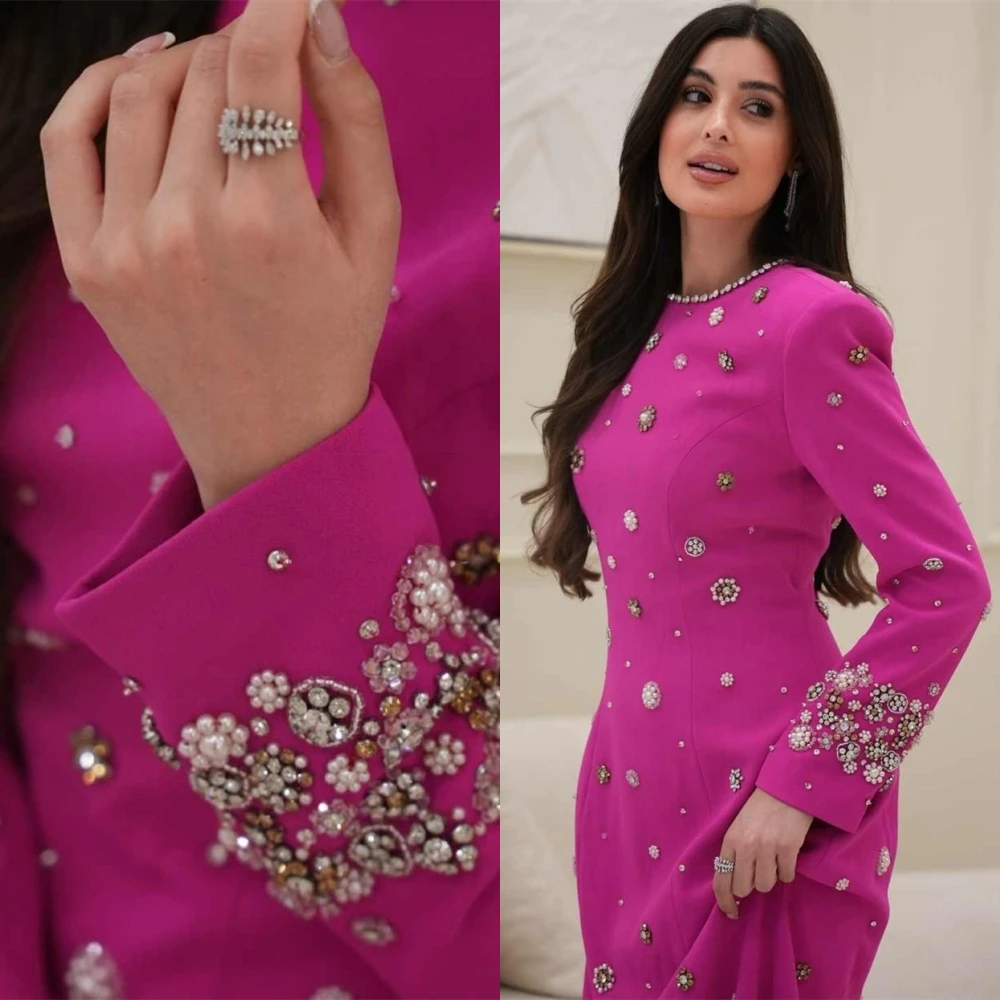 Customized Graceful Crew Neck Evening Dress and Temperament Jersey Special Occasion Gowns and Delicate Long Sleeves Prom Dresses
Customized Graceful Crew Neck Evening Dress and Temperament Jersey Special Occasion Gowns and Delicate Long Sleeves Prom Dresses