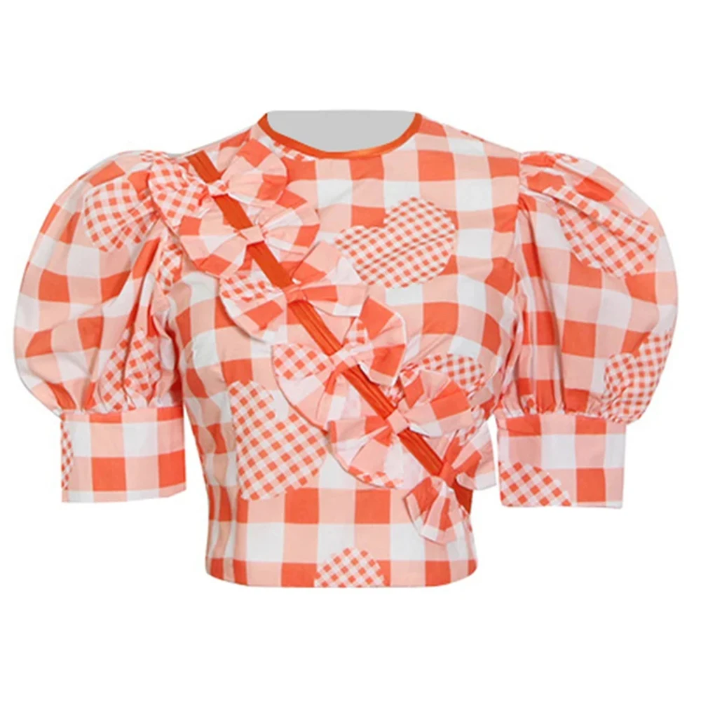 Plaid Short Shirts For Women Round Neck Puff Short Sleeve Patchwork Bowknot Blouses Female Summer 2024 Fashion Clothes
Plaid Short Shirts For Women Round Neck Puff Short Sleeve Patchwork Bowknot Blouses Female Summer 2024 Fashion Clothes