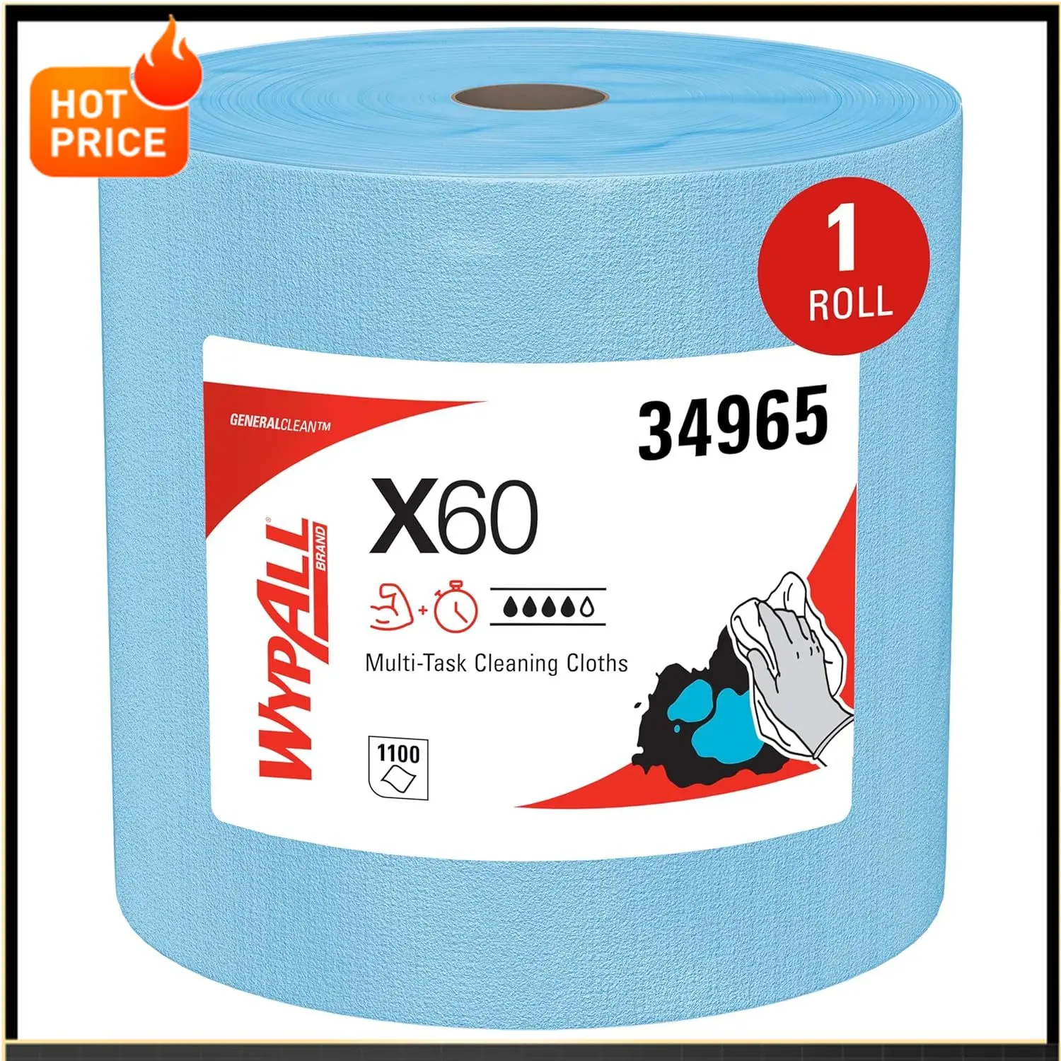 BestsellerGeneralClean X60 Cloths Multi-Task Cleaning Wipes, Jumbo (34965), Strong and Absorbent Towels, Blue (1 Roll of 1,100 S
BestsellerGeneralClean X60 Cloths Multi-Task Cleaning Wipes, Jumbo (34965), Strong and Absorbent Towels, Blue (1 Roll of 1,100 S