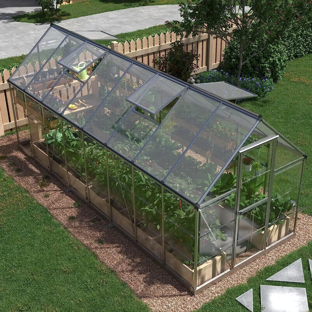 6x16 FT Garden Greenhouses, Hybrid Polycarbonate Greenhouse with Hinged Door and 4 Vent Windows, Aluminum Walk-in Greenhouses
6x16 FT Garden Greenhouses, Hybrid Polycarbonate Greenhouse with Hinged Door and 4 Vent Windows, Aluminum Walk-in Greenhouses