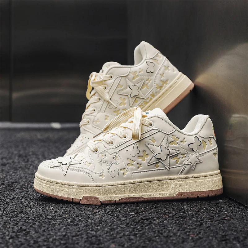 Women's Cream Butterfly Star Decor Skate Shoes Leather Flat Platform Sneakers Lace Up Casual Walking Shoes
Women's Cream Butterfly Star Decor Skate Shoes Leather Flat Platform Sneakers Lace Up Casual Walking Shoes