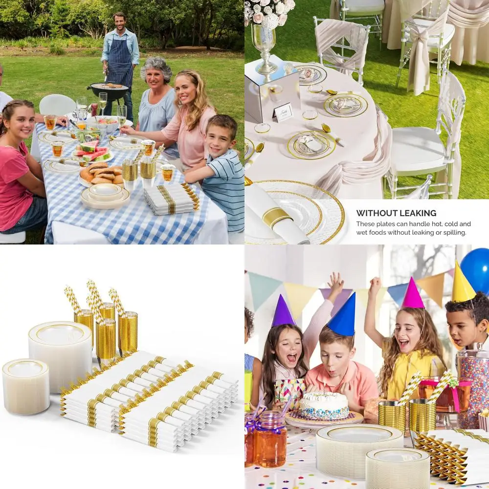 Набор золотой пластиковой посуды на 100 человек: прозрачные тарелки, чашки, столовые приборы, салфетки, соломинки для свадеб и вечеринок
Набор золотой пластиковой посуды на 100 человек: прозрачные тарелки, чашки, столовые приборы, салфетки, соломинки для свадеб и вечеринок