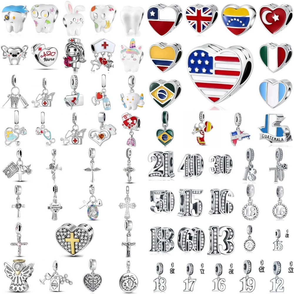 New 925 Silver, Doctor, Teeth, Numbers, Heart shaped Flag Bead Pendant Fit Original Bracelet DIY Accessories Exquisite Jewelry
New 925 Silver, Doctor, Teeth, Numbers, Heart shaped Flag Bead Pendant Fit Original Bracelet DIY Accessories Exquisite Jewelry