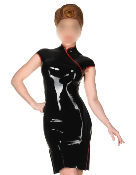 Sexy Women Latex Dress Sleeveless Traditional Chinese Cheongsam Back Zip Customized 
Sexy Women Latex Dress Sleeveless Traditional Chinese Cheongsam Back Zip Customized