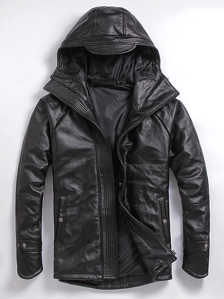 Men's Hooded Leather Cotton-Padded Top Layer Cowhide Genuine Real Coat Oblique Zipper Leisure Motorcycle Clothing
Men's Hooded Leather Cotton-Padded Top Layer Cowhide Genuine Real Coat Oblique Zipper Leisure Motorcycle Clothing