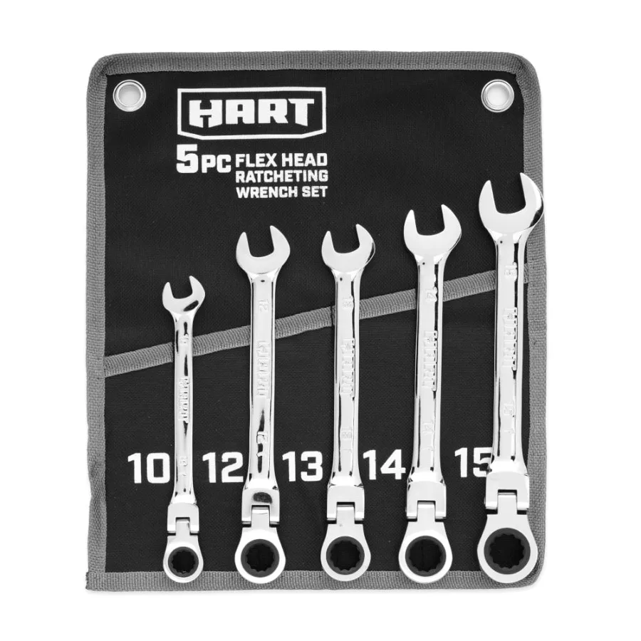 5-Piece Flex Head Ratcheting Wrench Set for automotive repair, chrome-plated steel, silver, 72-tooth fine-pitch ratchet mechani
5-Piece Flex Head Ratcheting Wrench Set for automotive repair, chrome-plated steel, silver, 72-tooth fine-pitch ratchet mechani
