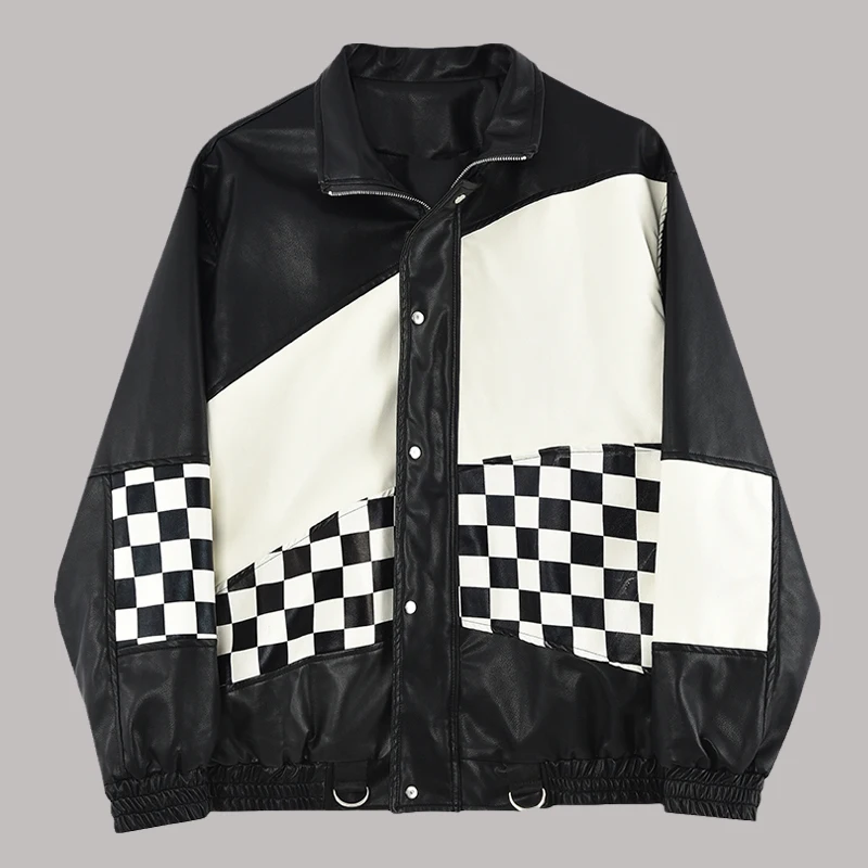 Men Leather Jackets Zipper Lapel Long Sleeve Checkerboard Patchwork Streetwear Coat Men's Personalized Trend Outerwear
Men Leather Jackets Zipper Lapel Long Sleeve Checkerboard Patchwork Streetwear Coat Men's Personalized Trend Outerwear