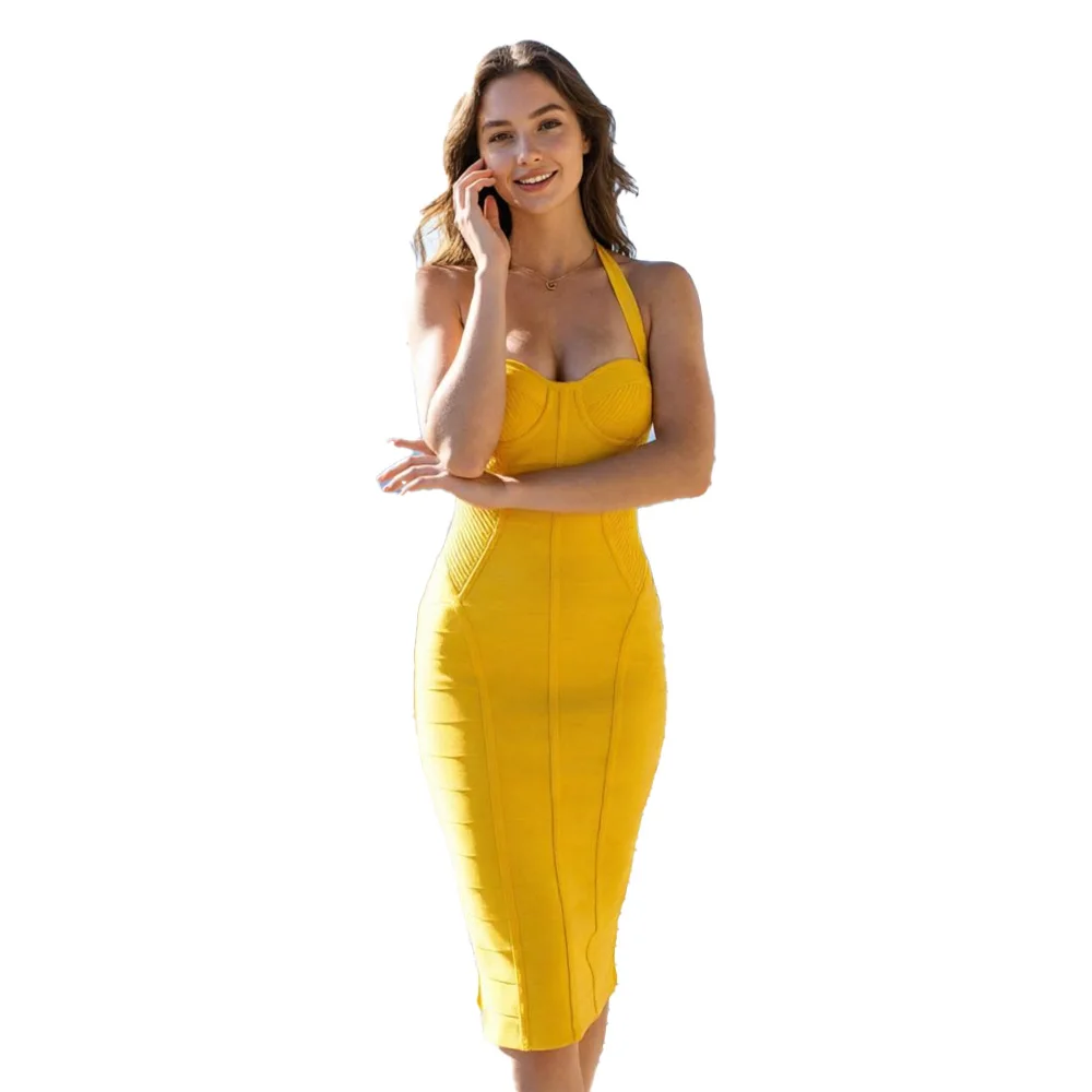 Sexy Ginger Halter Bandage Knee-length Low Chest Backless Elastic Bodycon Dresses Summer Vacation Party Fashion Polyester Fabric
Sexy Ginger Halter Bandage Knee-length Low Chest Backless Elastic Bodycon Dresses Summer Vacation Party Fashion Polyester Fabric