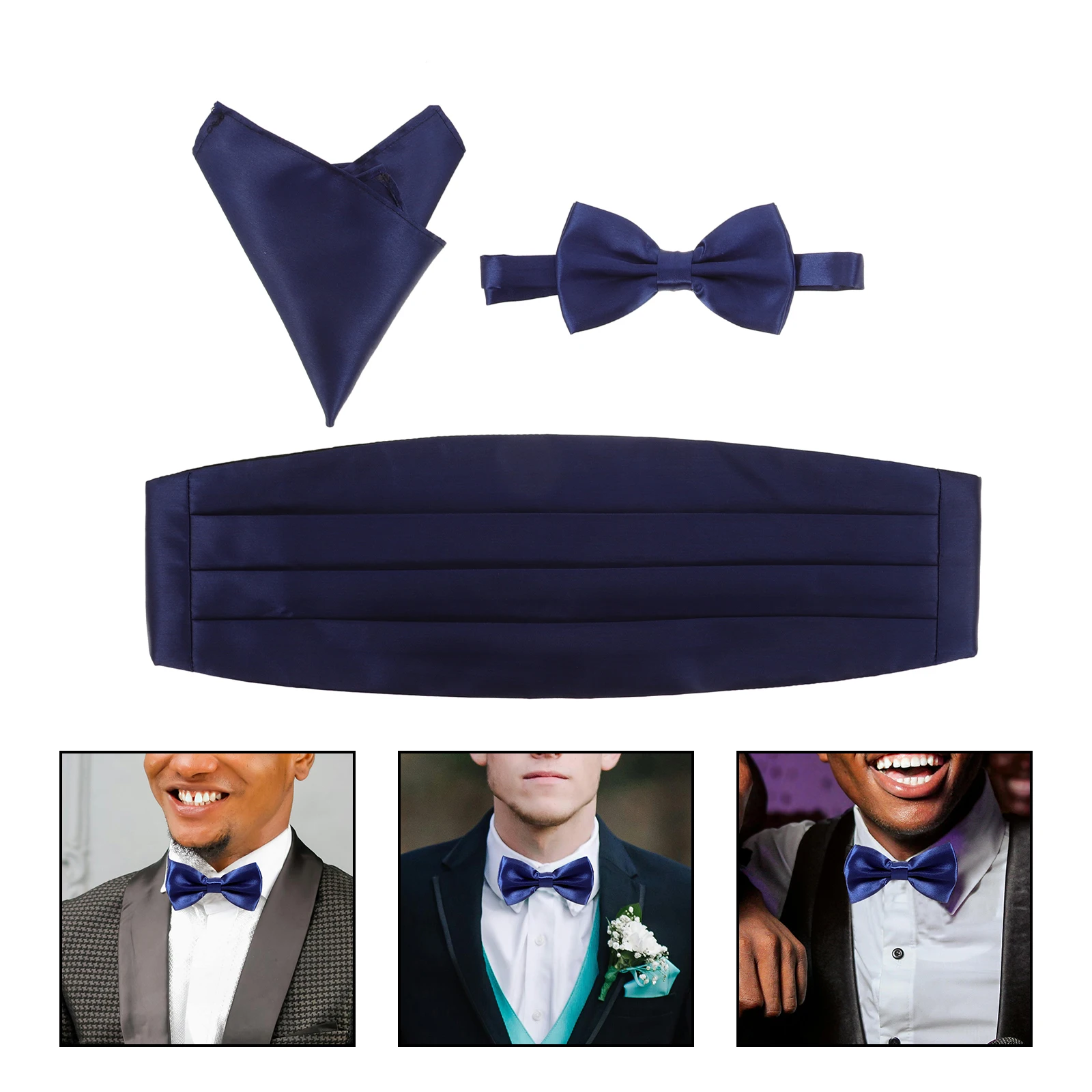 3pcs Bow Tie Cummerbund Hankie Set Satin Tuxedo Men'S Cummerbund Adjustable Silver Clip Pocket H kerchief 
3pcs Bow Tie Cummerbund Hankie Set Satin Tuxedo Men'S Cummerbund Adjustable Silver Clip Pocket H kerchief