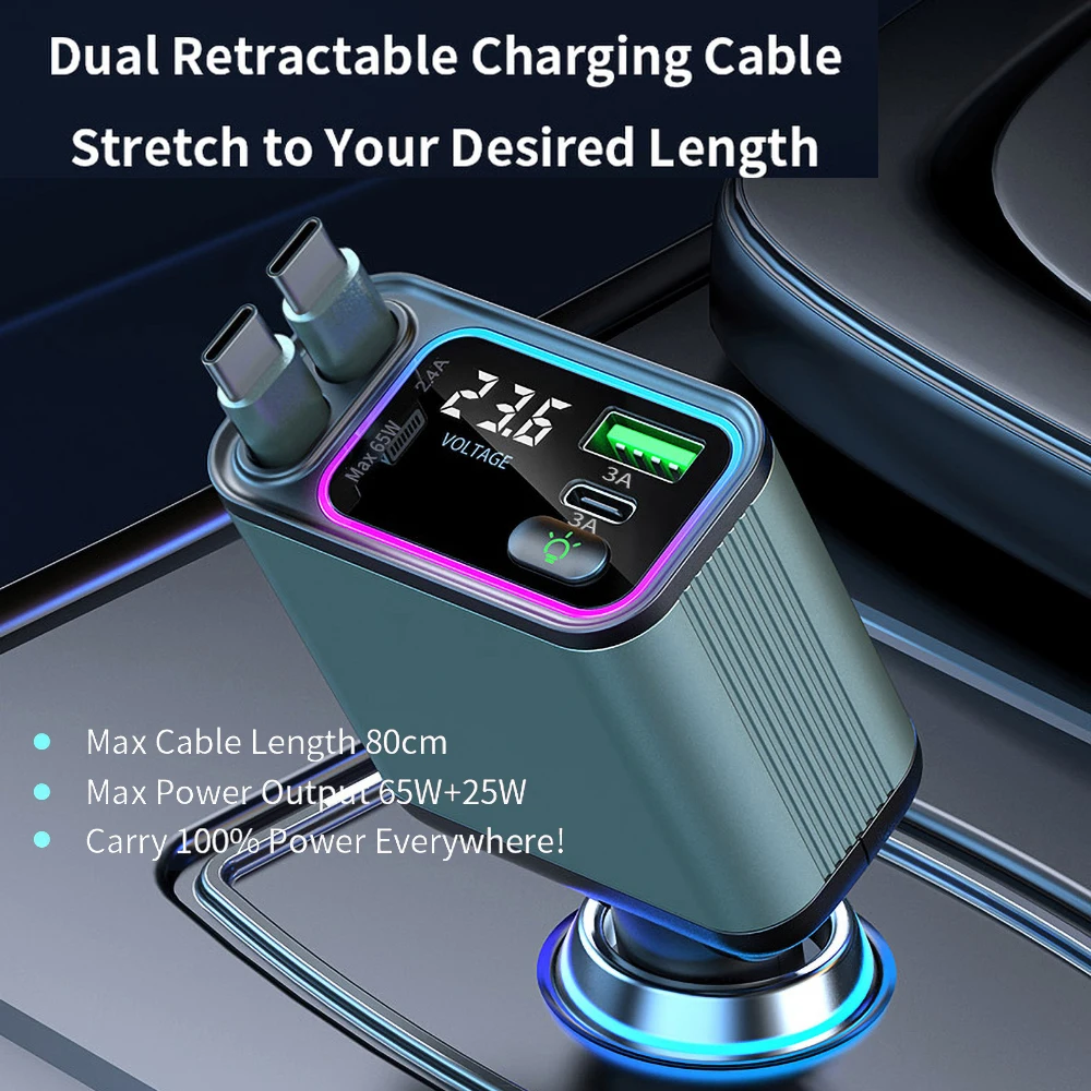 Car Charger 90W 4 IN 1 Super Fast Charge Car Phone Charger With Retractable Cable USB Type C Port Car Cigarette Lighter Adapter
Car Charger 90W 4 IN 1 Super Fast Charge Car Phone Charger With Retractable Cable USB Type C Port Car Cigarette Lighter Adapter